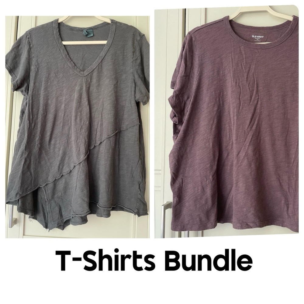 Gray V-Neck & Purple Crew Top Bundle, 2-piece